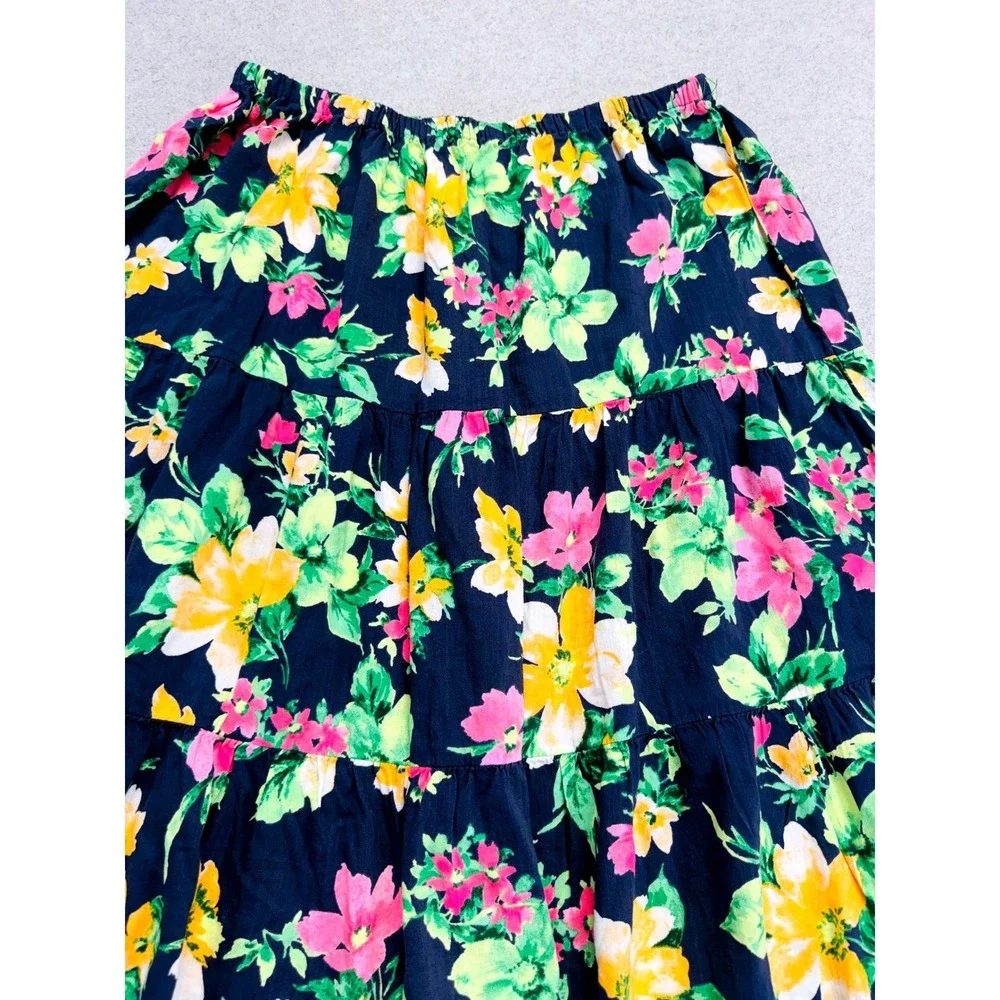Old Navy Tiered Skirt Girls XL 14-16 Navy Blue Floral Boho Ruffle Knee Length